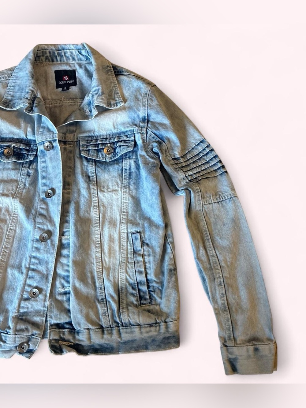 SOUTHPOLE Unisex Distressed Light Blue Denim Jacket